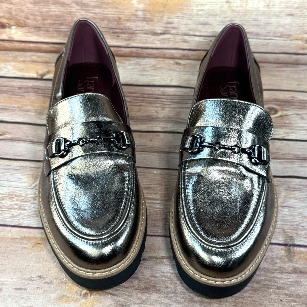 Franco Sarto Womens Metallic Pewter Faux Leather Chunky Sole Colette Loafers 7M